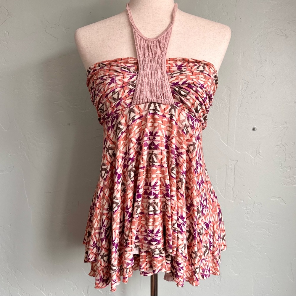 Free People Women’s Tiered Babydoll Halter Top Medium EUC Boho Festival Summer
